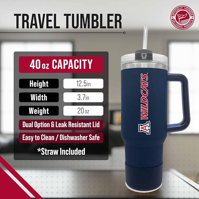 Campus Colors College & University 40 oz Travel Tumbler With Handle - Dual Option Lid With Straw - Vacuum Insulated Stainless Steel (Memphis Tigers - Royal)