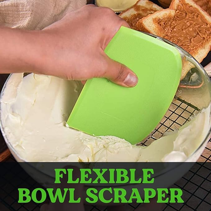 SURDOCA Dough Scraper Bench Scraper - 3P 4.7x3.7" Plastic Flexible Bowl Scraper, Sharp Edge & Angles Cake Scraper. Non-Slip Bakeware Decorating Tools Sculpting & Modeling Tools - Yellow+White+Blue