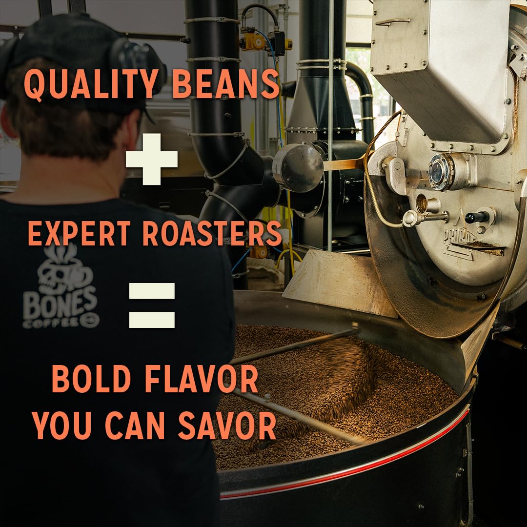 Bones Coffee Company From Dusk Till Donuts Jelly Donuts Flavored Coffee, Medium Roast Low Acid Arabica Beans Compatible with Auto drip and French Press Coffee Maker, 12 Oz Whole Bean