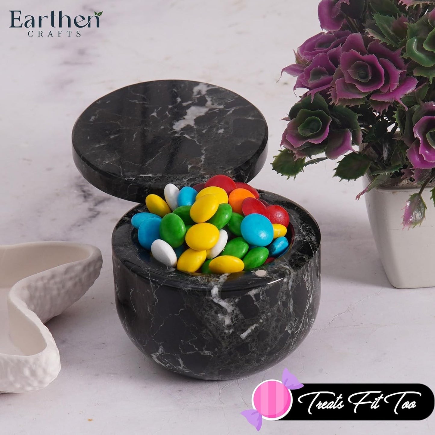 Marble Salt Cellar 3 Inch Black Salt Box With Swivel Lid, Spice Jar for Kitchen Counter with Magnetic Closure, Salt and Pepper Storage Container