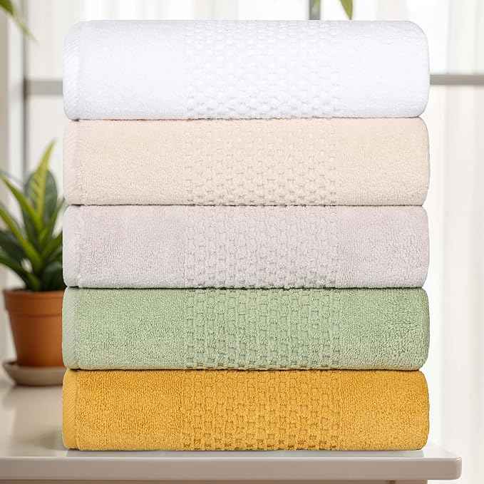 Superior Playa Zero Twist Cotton Medium Weight Towels, for Guest Bath, Bathroom, Shower, Spa, Plush, Quick Dry, Ultra-Soft Towels, Bath Essentials, Waffle Textured, 6 Piece Assorted Towel Set, Green