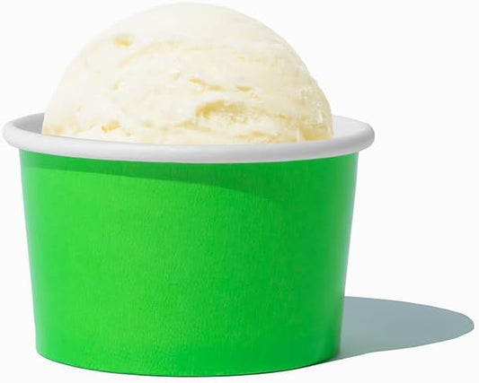 UNIQ 1000-Count 4 oz Paper Ice Cream Cups Green Color | Disposable Dessert Bowls for Ice Cream, Yogurt, Gelato | Frozen Dessert Supplies