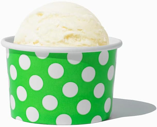 UNIQ 1000-Count 4 oz Polka Dot Paper Ice Cream Cups Green Color | Disposable Food & Dessert Bowls in Multiple Colors | Frozen Dessert Supplies