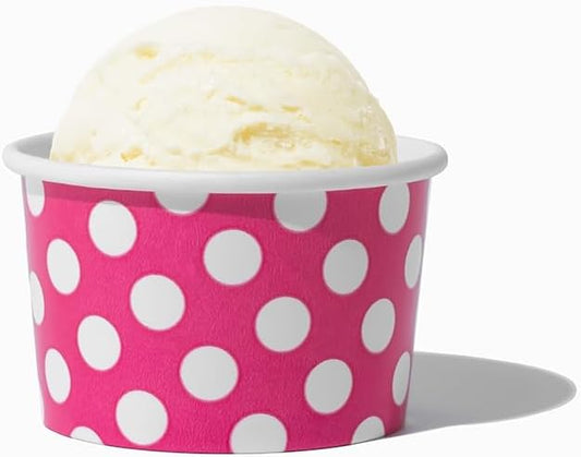 UNIQ 1000-Count 4 oz Polka Dot Paper Ice Cream Cups Pink Color | Disposable Dessert Bowls in Multiple Colors | Frozen Dessert Supplies