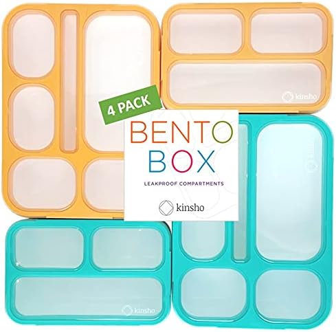 Bento Box Lunch Boxes and Snack Containers for Kids Girls Boys | Leakproof Portion Container Kits Bpa Free | Pack Set Of 4 | Teal Orange Large + Mini, Value 4 Pack