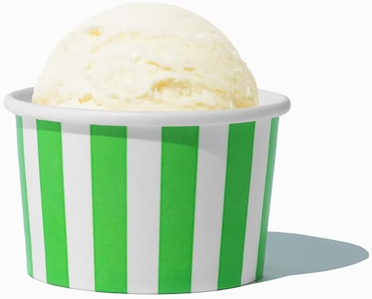 UNIQ 1000-Count 4 oz Striped Paper Ice Cream Cups Green Color | Disposable Dessert Bowls in Multiple Colors | Frozen Dessert Supplies