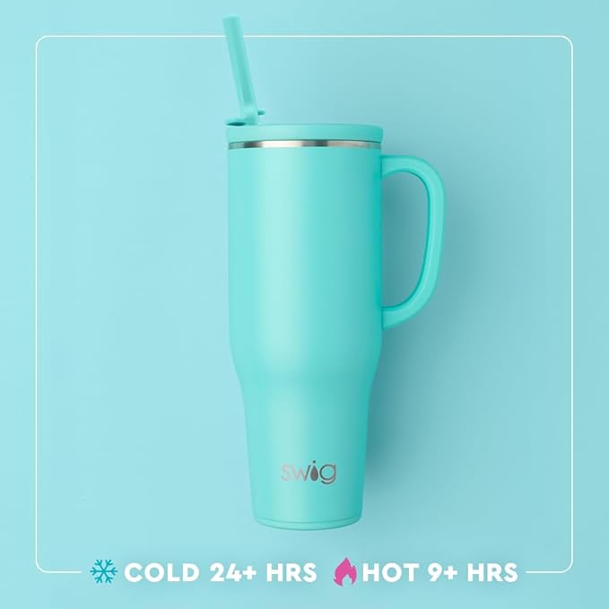 Swig Life 40oz Leak Proof Mega Mug, 40oz Leak Proof Tumbler with Handle and Straw, Extra Large Insulated Tumblers, Cup Holder Friendly Travel Mug, Reusable Leakproof Water Bottle (Green Thumb)