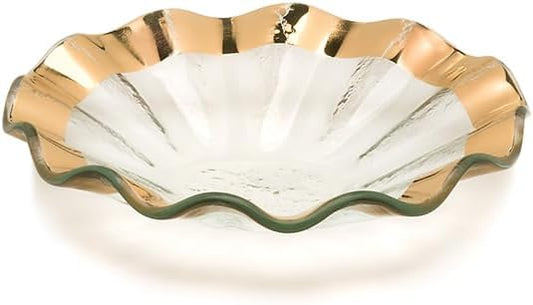 Annieglass Ruffle 7 Inch Bowl with 24k Gold, Timeless Glass Tableware for all Occasions, Made in the USA