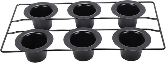 Aramox 6 Cup Popover Pan for Baking, Non Stick Carbon Steel, Deep Tapered Cups with Wire Rack, 22.5x40.5x5.5cm/8.9x15.9x2.2in