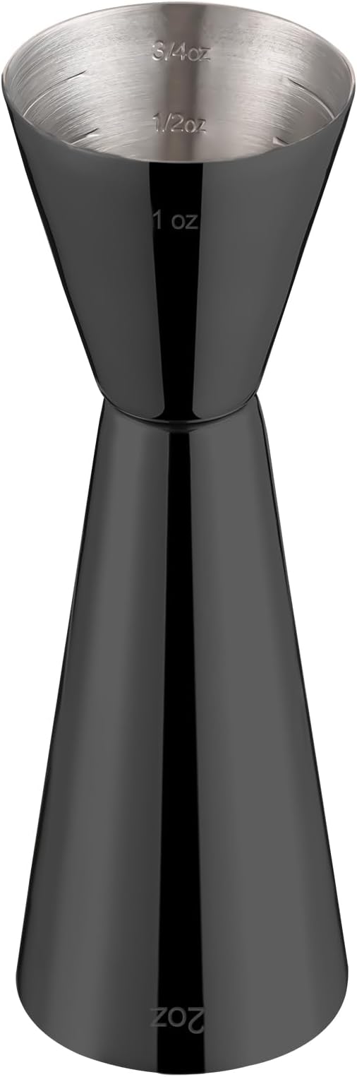 Briout Jigger for Bartending, Double Cocktail Jigger Japanese Premium 304 Food Grade Stainless Steel Jigger 2 OZ 1 OZ with Measurements Inside, Flat Edge Black