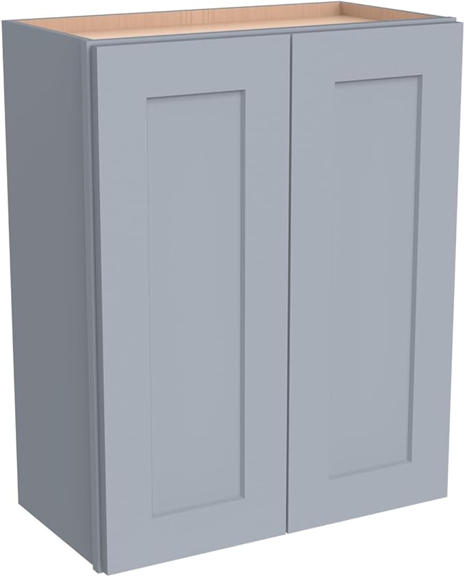 Wall-Mounted Cabinet – Solid Wood Shaker Style Medicine Cabinet with Adjustable Shelves & Soft-Close Doors for Bathroom, Kitchen, and Office Storage (Grey, 30" W x 12" D x 42" H)