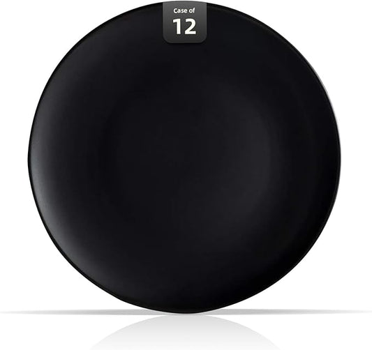 Stoneware Coupe Commercial Grade Dinner Plates, Matte Black Round Plates 10.5", Case of 12