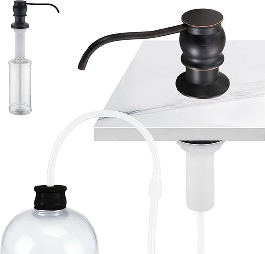 Brass Kitchen Soap Dispenser, Oil Rubbed Bronze in Sink Liquid Dish Soap Dispenser, Under Sink Hand Metal Dispenser Pump, 47.2" Silicone Long Tube for 0.79 "- 1.38" Bottle Mouths