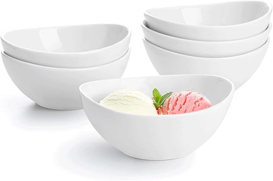 Sweese 10 oz Small White Porcelain Bowls - Set of 6 Dessert, Ice Cream, Snack & Yogurt Bowls, Ceramic Serving Bowls for Rice or Soup