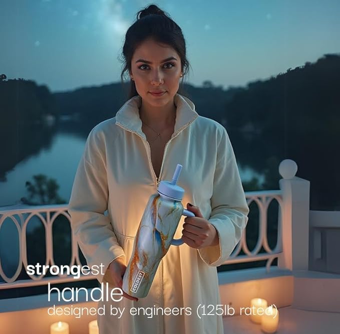 Coldest Tumbler with Handle and Straw, 100% Leak Proof Insulated Tumbler with Lid and Straw (3 Lids), Stainless Steel Tumblers for Women & Men, Cup Holder Friendly, 36 oz (White Croc)