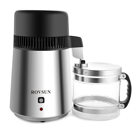 Bonnlo 1.1 Gallon/4L Water Distiller Stainless Steel with Glass Container, 750W Distilled Water Machine Maker Water Distillers for Home Countertop, 1L/H (Silver)