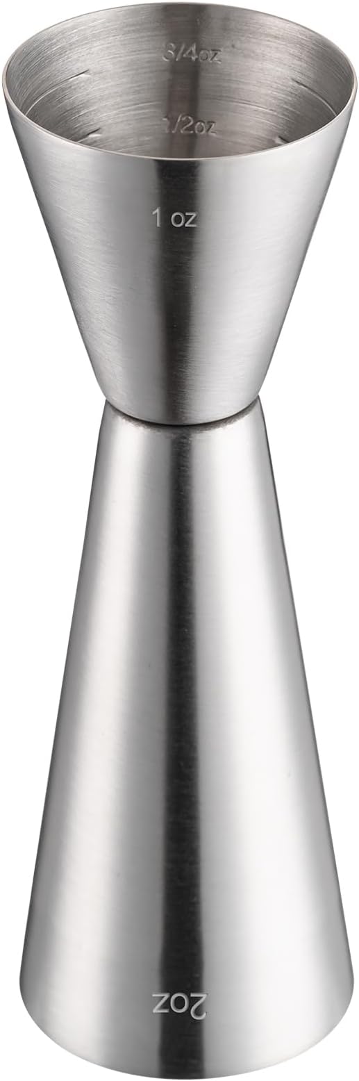 Briout Jigger for Bartending, Double Cocktail Jigger Japanese Premium 304 Food Grade Stainless Steel Jigger 2 OZ 1 OZ with Measurements Inside, Flat Edge Silver