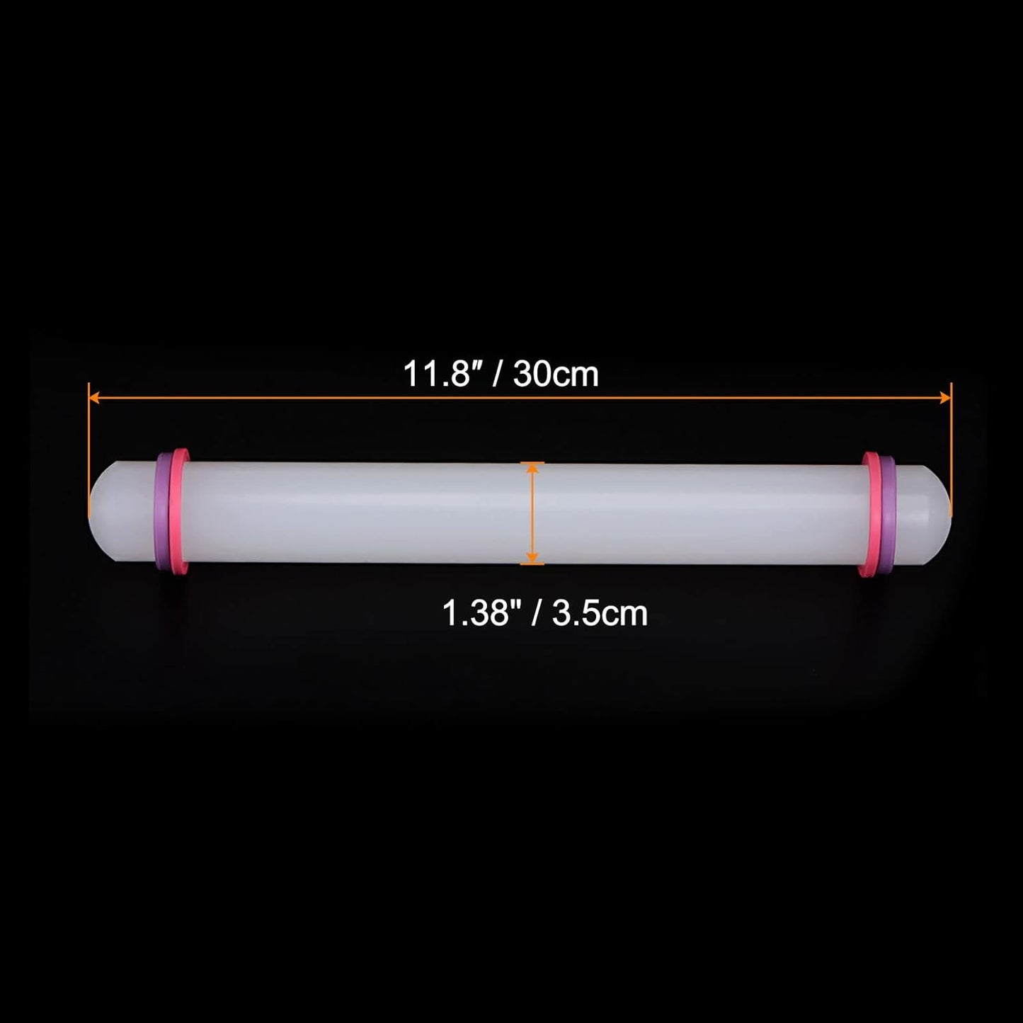 HARFINGTON Fondant Rolling Pin 12 Inch x 1.38 Inch Adjustable Guide Rings Non-Stick PP Plastic Fondant Roller Dough Roller Kitchen Decorating Tools for Cookie Pastry Pizza Clay