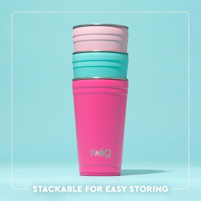 Swig Life 24oz Party Cup, Stackable Insulated Travel Coffee Tumbler with EZ Slider Lid, Cup Holder Friendly, Stainless Steel 24 oz Tumbler, Reusable Mug (Saturdays In Baton Rouge)