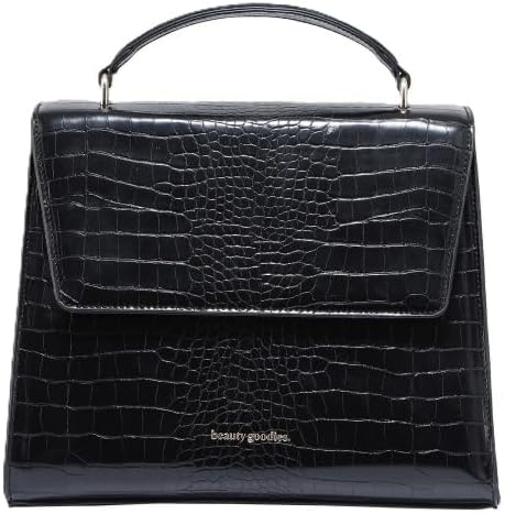 BEAUTYGOODIES Stylish Black Croc Lunch Bag for Women, Medium, Black Cute Insulated Lunch Box, Professional and Chic Lunch Bag for Working Women, Teacher, Nurses, a Great Gift!