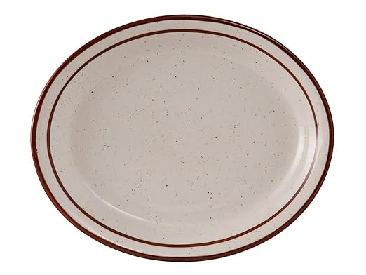 Tuxton China TBS-014 Platter, 13-1/4" x 10-1/2", Oval, Narrow Rim, Microwave and Dishwasher Safe, Oven Proof, Fully Vitrified, Ceramic, Bahamas, Pack of 12