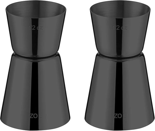 Briout Jigger for Bartending, 2 Pcs Double Cocktail Jigger Japanese Premium 304 Food Grade Stainless Steel Jigger 1 OZ 1/2 OZ, Flat Edge Black