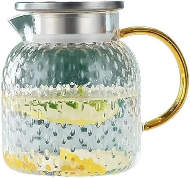 Water Pitcher Glass Water Pitcher with Filter Lid and Pouring Spout Heat Resistant Carafe for Hot Cold Beverages Homemade Ice Tea Bottle Glass Pot(1.8L)