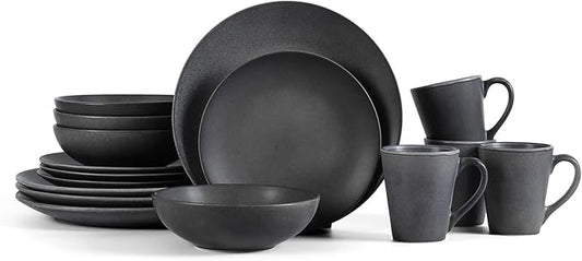 Stone Lain Grao Stoneware 16-Piece Dinnerware Set, Grey