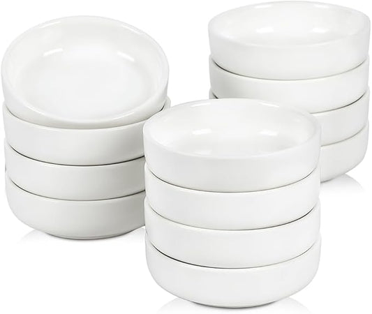 Selamica Soy Sauce Dish, 2.5 oz Ceramic Dipping Bowls Set of 12, 3.3 Inch Pinch Bowls for Side Dish, Condiment, Ketchup, Sushi, BBQ, White