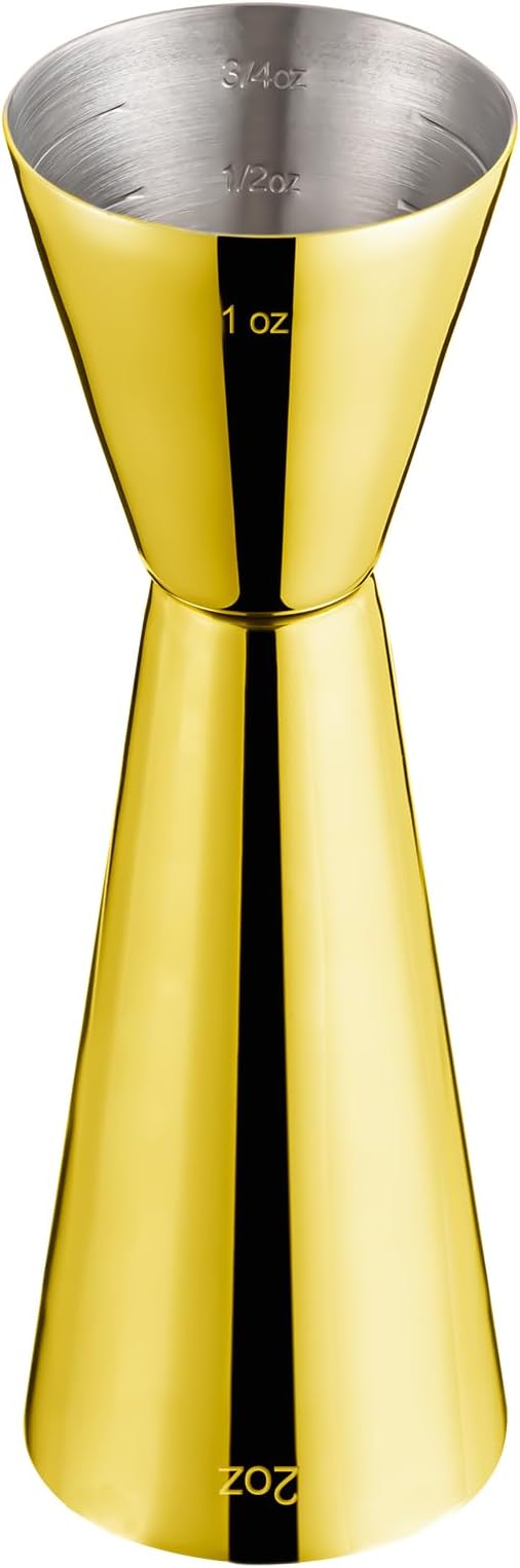 Briout Jigger for Bartending, Double Cocktail Jigger Japanese Premium 304 Food Grade Stainless Steel Jigger 2 OZ 1 OZ with Measurements Inside, Flat Edge Gold