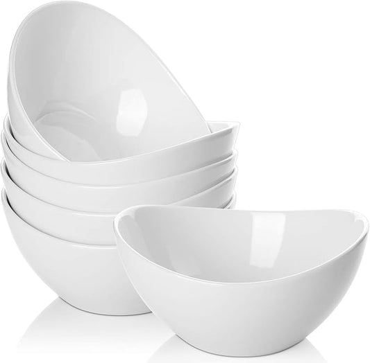 19 Ounces Ceramic Serving Bowls, Sturdy Porcelain White Oval Salad Bowls, Stackable Food Server Fruit Display Dishes for Party Dinner, Microwave and Dishwasher Safe, Set of 6