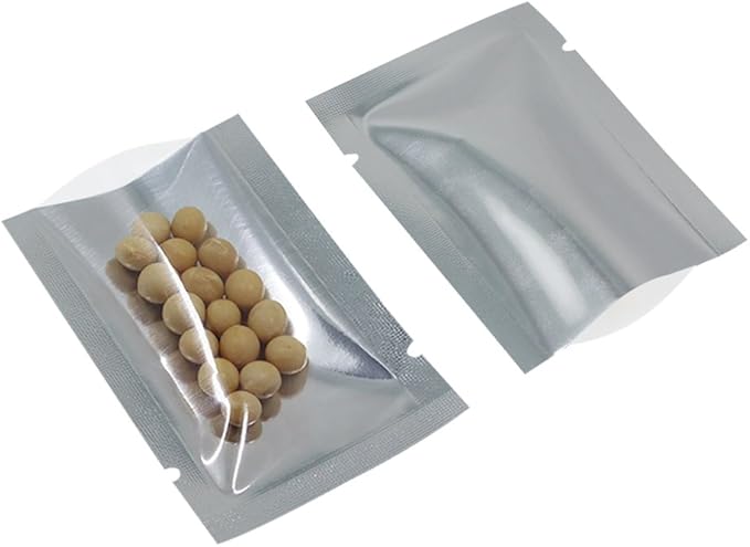 Silver Aluminum Foil Pouch Heat Seal Front Window Plastic Mini Open Top Flat Vacuum Packaging Mylar Bag Food Small Sample Mylar Storage with Tear Notch (500, 9x13cm(3.5x5.1 inch))