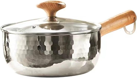 Thickened 304 Stainless Steel Pot, Solid Wood Anti Scald Handle With Hook, Multifunctional Sauce Pot with Inverted Mouth, Milk Pot, Cooking Pot (1.7 Quarts)