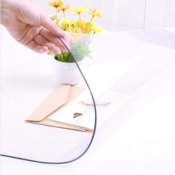 NECAUX Custom 56 x 72 Inch Clear Table Cover Protector, 1.5mm Thick Wood Grain Transparent Table Pad Non-Slip Tablecloth Plastic Protective Pad for Dining Room Table, Conference Table