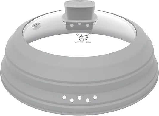 Microwave Splatter Cover Glass Cover Guard Lid with Collapsible Silicone for Food Pot Plate Cover 11.8 inch Light Grey