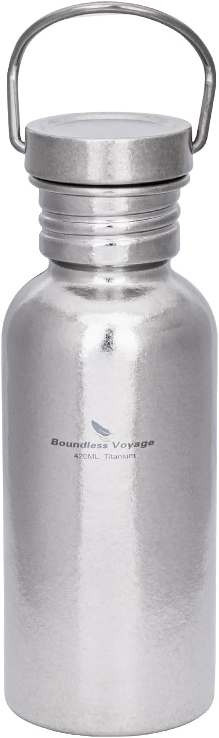 Boundless Voyage Titanium Water Bottle with Lid Wide Mouth Leak-Proof Reusable Sport Drinking Bottle for Camping Hiking Picnic Climbing Running Tea Coffee (420ml-glossy)