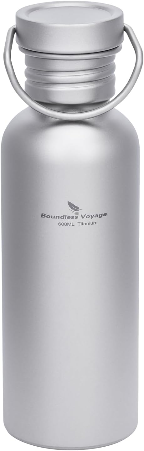 Boundless Voyage Titanium Water Bottle with Lid Wide Mouth Leak-Proof Reusable Sport Drinking Bottle for Camping Hiking Picnic Climbing Running Tea Coffee (600ml)