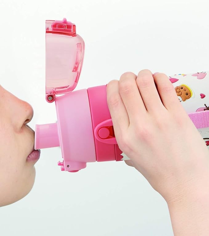 Skater SDPV5-A Children's Stainless Steel Water Bottle, Direct Drinking, 16.2 fl oz (480 ml), Kitty Snack Time, Kid-friendly Lightweight Type, For Girls, Cold Insulation, Sanrio, 3D Printed