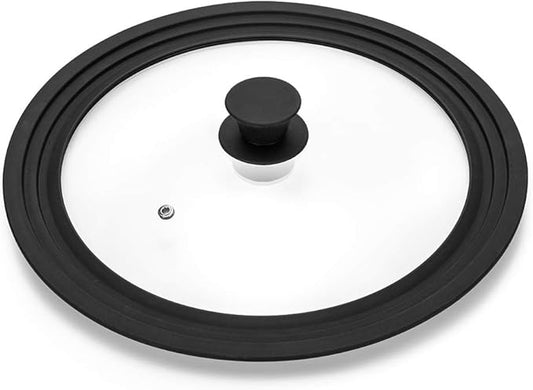 Universal Lid for Pots,Pans and Skillets - Tempered Glass with Heat Resistant Silicone Rim Fits 8", 8.5" and 9.5" Diameter Cookware,Black