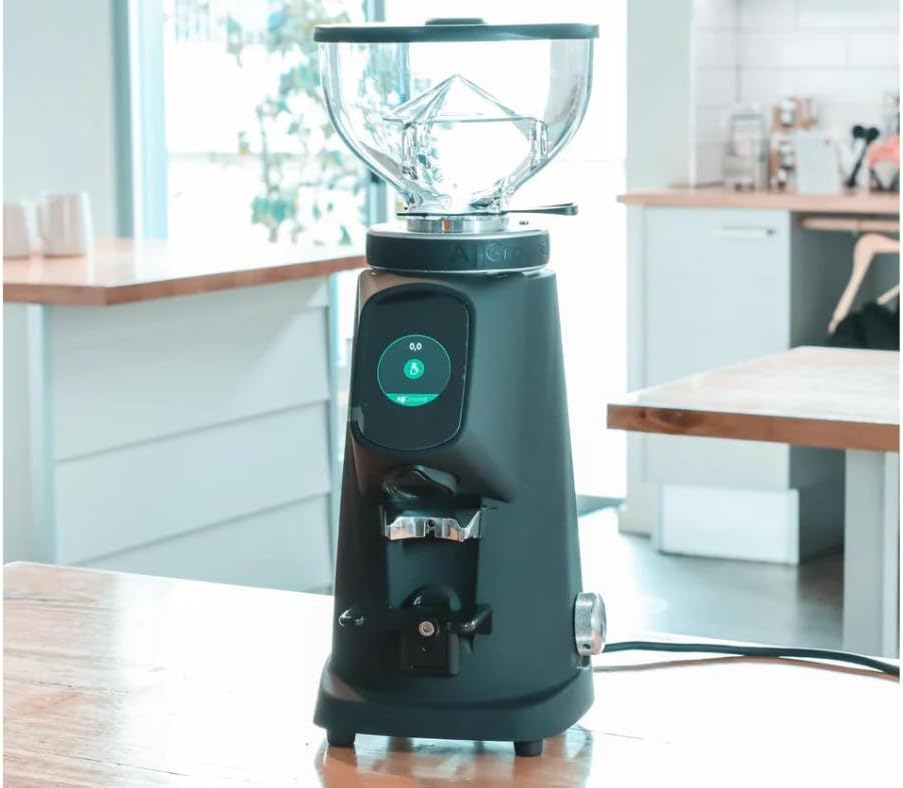 All Ground Burr Grinder/Coffee Grinder for Home/Burr Coffee Ginder/Electric Coffee Ginder/Coffee Bean Grinder - 64mm flat burrs with Container - Made in Italy (BLACK)