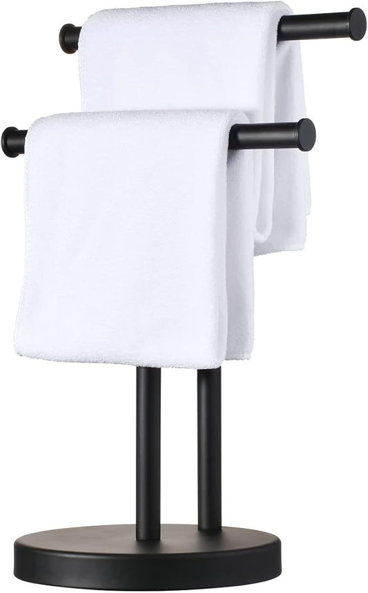 Black Hand Towel Holder Stand, Double Towel Rack T-Shape Hand Towel Stand for Bathroom Countertop, SUS304 Stainless Steel (Matte Black) SHUNLI