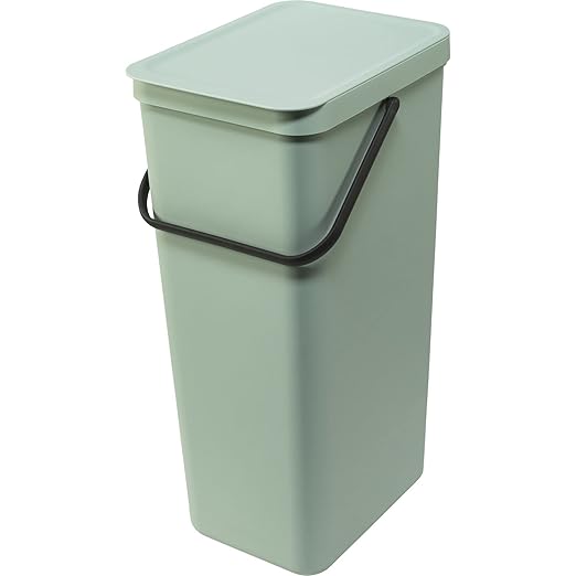 Brabantia Sort & Go Kitchen Recycling Bin | L / 10.6 Gal / 40L | Jade Green | Removable Stay-Open Lid, Carry Handle | Trash Can for Bottles, Cans, Paper, Glass | Wall Bracket Sold Separately