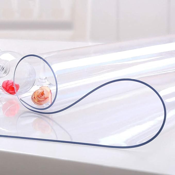 NECAUX Custom 35.4 x 78.7 Inch Clear Table Cover Protector, 1.5mm Thick Wood Grain Transparent Table Pad Non-Slip Tablecloth Plastic Protective Pad for Dining Room Table, Meeting Table
