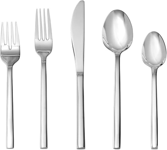Fortessa Arezzo 18/10 Stainless Steel Flatware, 60 Piece Place Setting (Service for 12), Silver