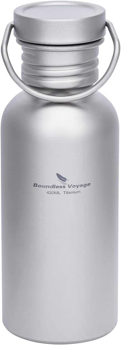 Boundless Voyage Titanium Water Bottle with Lid Wide Mouth Leak-Proof Reusable Sport Drinking Bottle for Camping Hiking Picnic Climbing Running Tea Coffee (420ml)