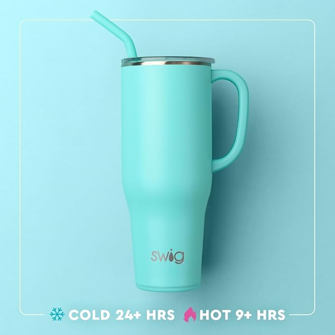 Swig Life 40oz Mega Mug, 40 oz Tumbler with Handle and Straw, Cup Holder Friendly, Dishwasher Safe, Extra Large Insulated Tumbler, Stainless Steel (Howdy Holidays)