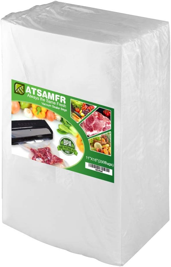 200 Count Gallon11x16Inch Vacuum Sealer Food Bags with BPA Free,Heavy Duty,Great for Vac Storage or Sous Vide Cooking