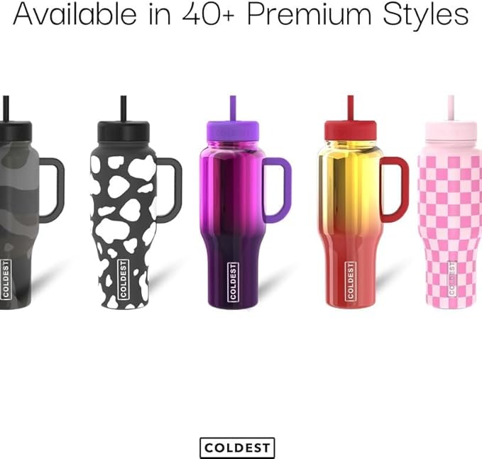 Coldest Tumbler with Handle and Straw - 100% Leak Proof Insulated Tumbler with Lid and Straw (3 Lids) - Stainless Steel Tumblers for Women & Men - Cup Holder Friendly Base, 46 oz (White Croc)