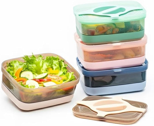 Bento Lunch Box Pack of 4 Leakproof Salad and Meal Prep 3 Cups 25.5oz Container Twistlock Lid Reusable Portable, Microwave and Dishwasher Safe BPA-Free For Work