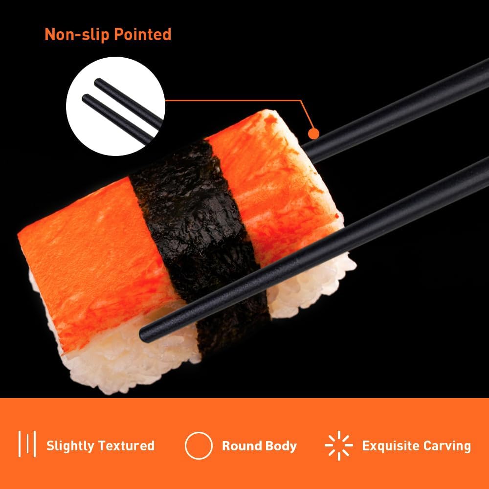 VIWIK Reusable Chopsticks 5 Pairs Premium Fiberglass Chop sticks – Lightweight Non-Slip Design Easy to Clean Dishwasher Safe 9 1/2 Inches – Gift Set